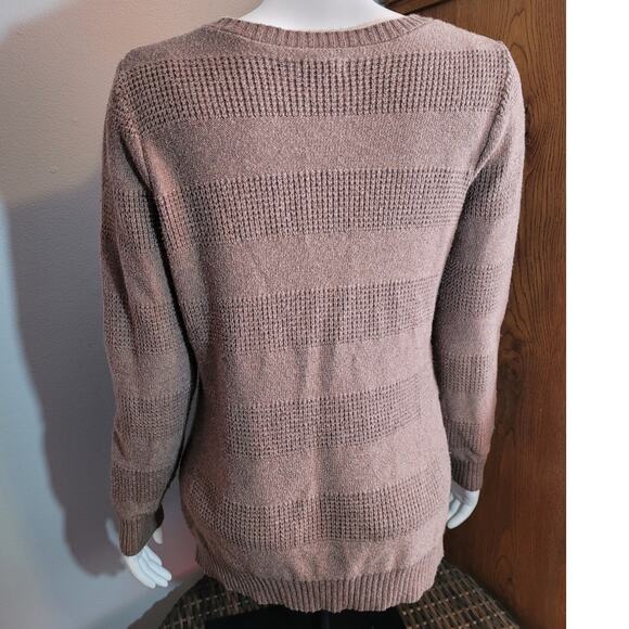 OLD NAVY Women Tan Mixed Stitch Knit Sweater Sz L Neutral Cable Fisherman Cozy - Picture 5 of 8